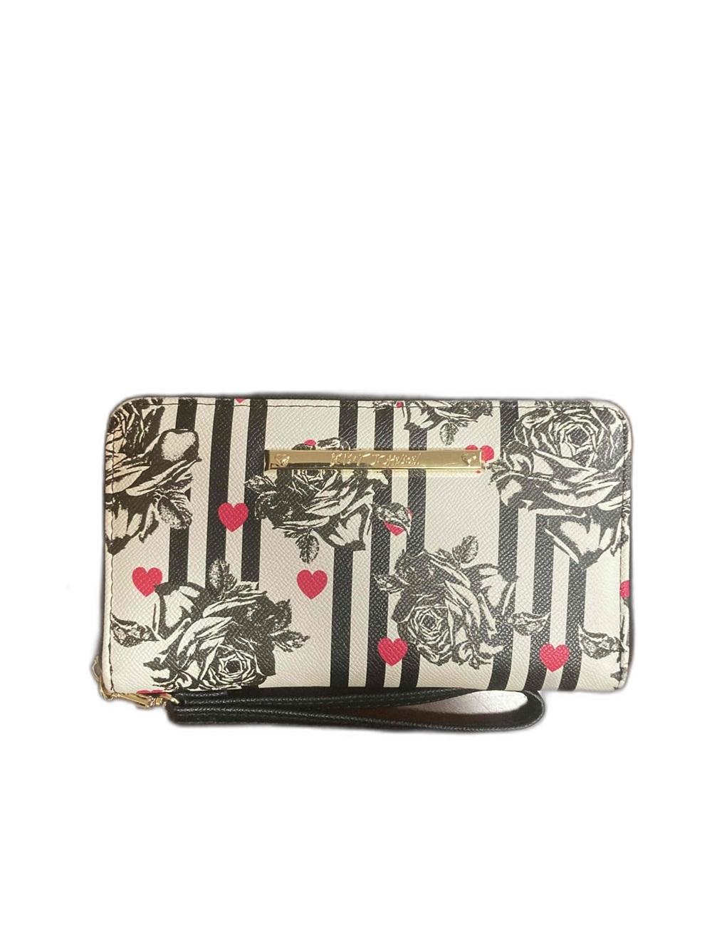 Betsey Johnson Roses Pink Hearts And Black Stripes GUC